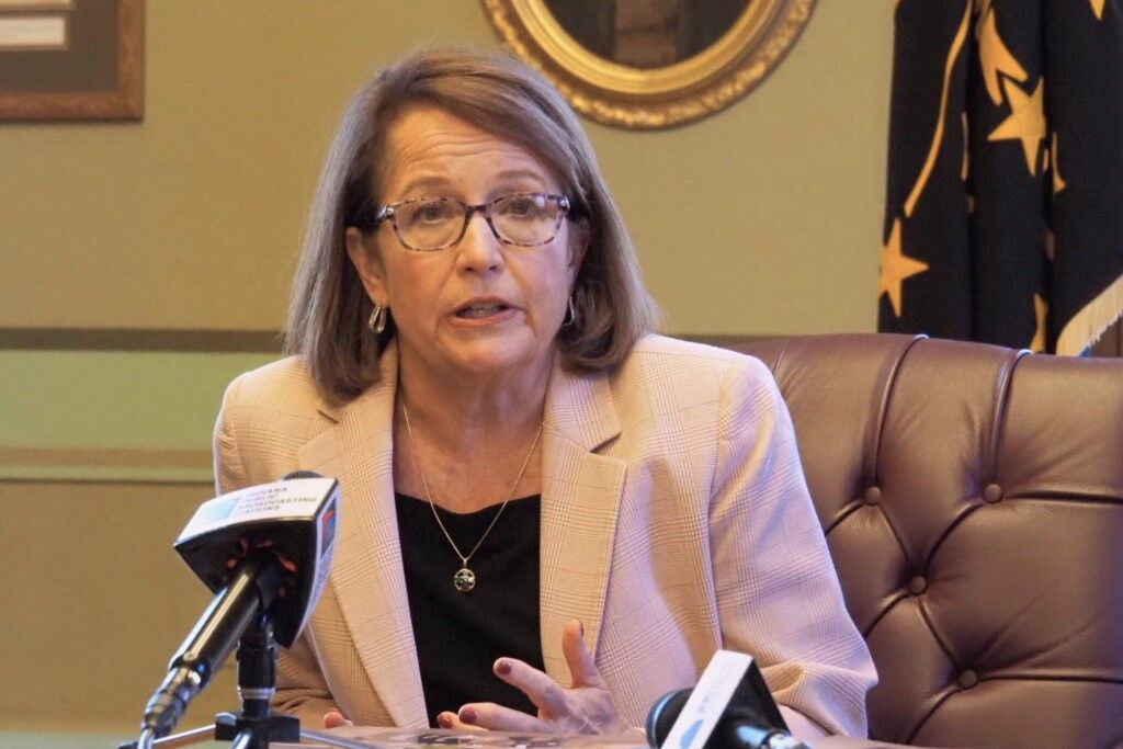 Indiana Supreme Court Chief Justice Loretta Rush talks about the court’s work on behavioral health and accessibility on Thursday, Nov. 9, 2023.