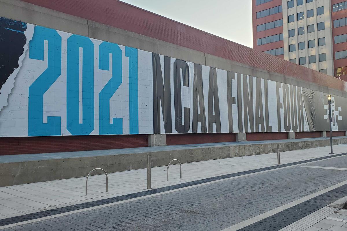 Signage for March Madness along Georgia Street ahead of the tournament. 