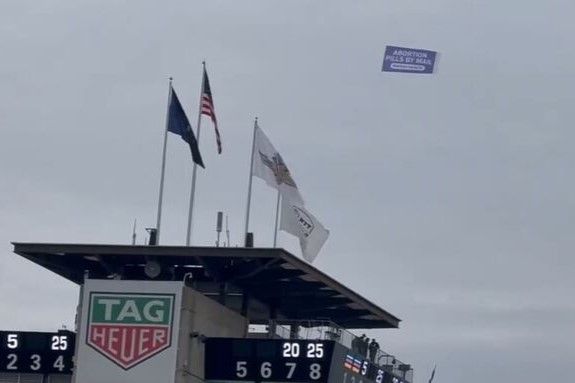 A banner adversing abortion pills flew over Indianapolis 500 events over the weekend.