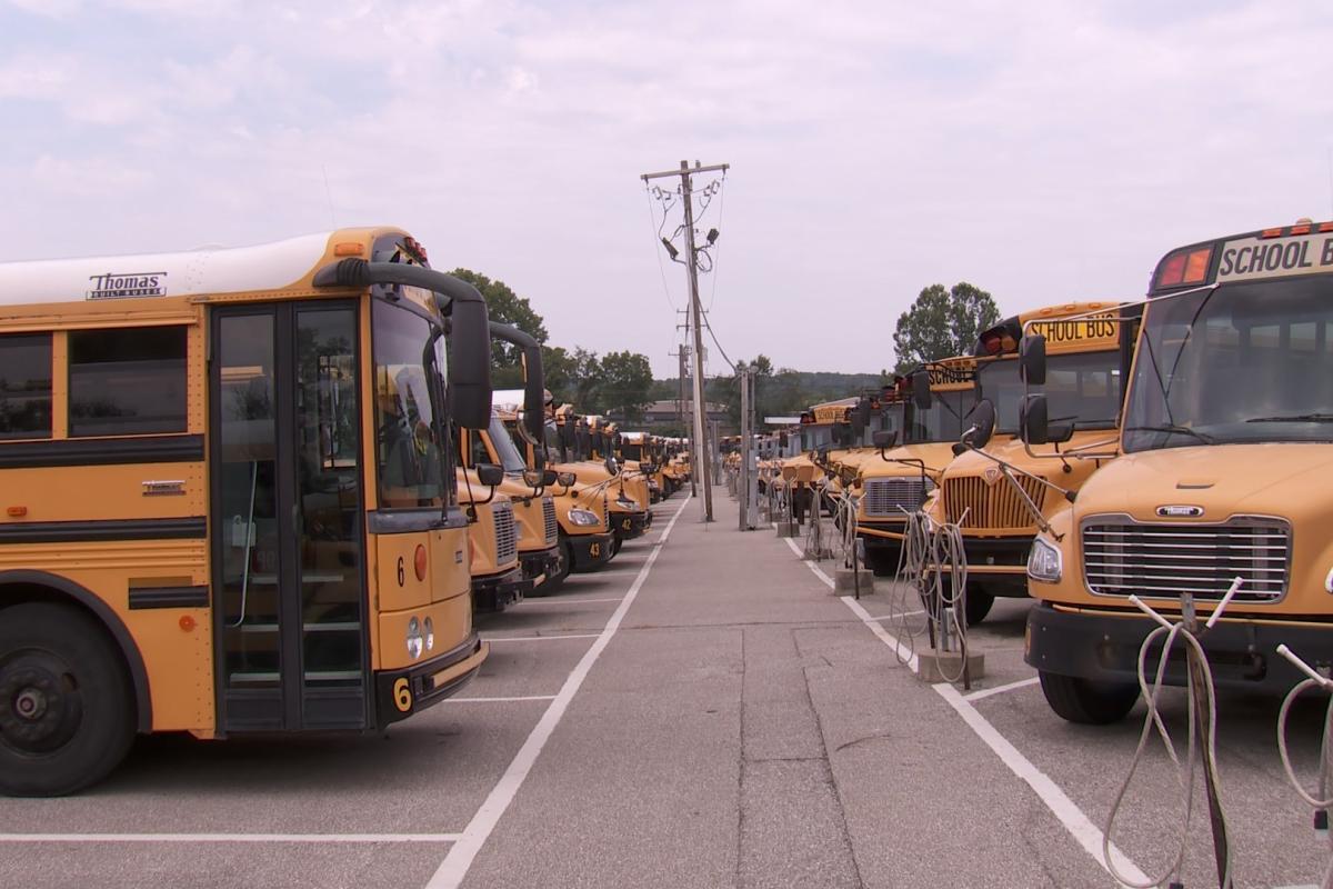 A photo of a cluster of MCCSC buses.