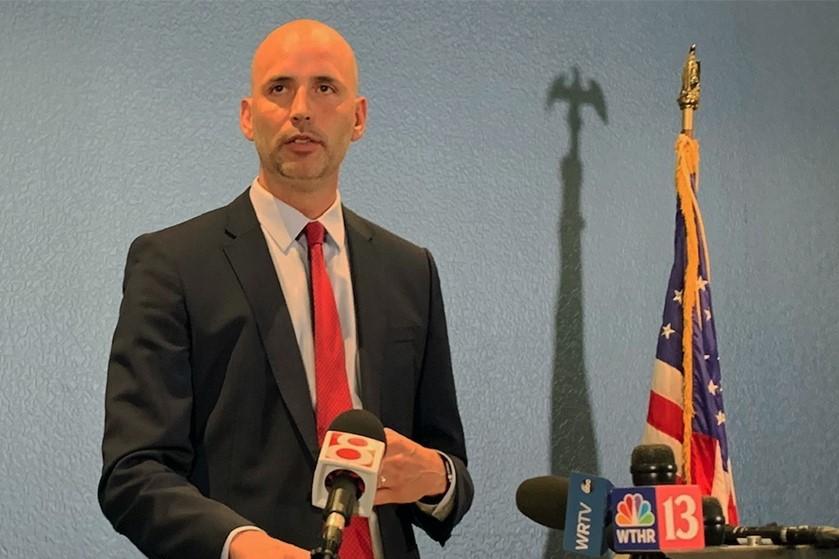 Marion County Prosecutor Ryan Mears talks to the press about Indiana's red flag law on Monday, April 19.