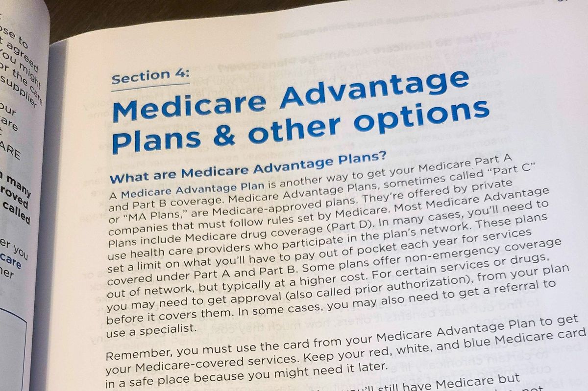 A page in a informational packet explaining what Medicare Advantage plans are. 