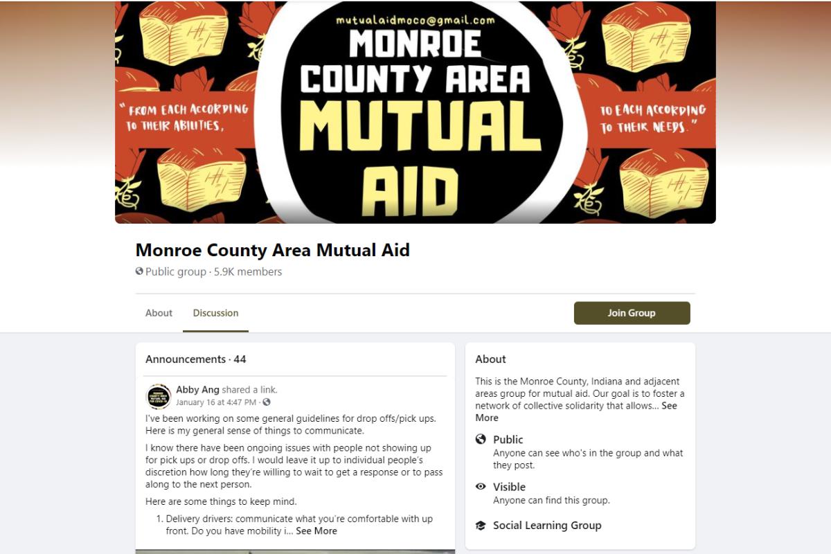 A screenshot of the Monroe County Mutual Aid Facebook page.