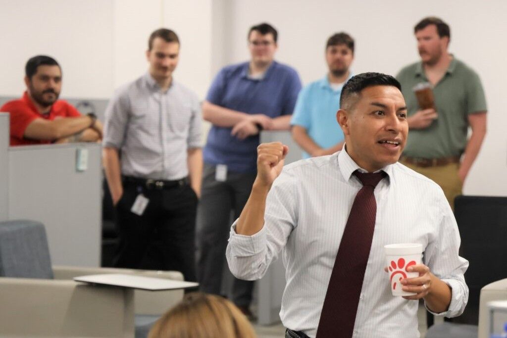 Secretary of State Diego Morales at an employee appreciation lunch for his office in August.