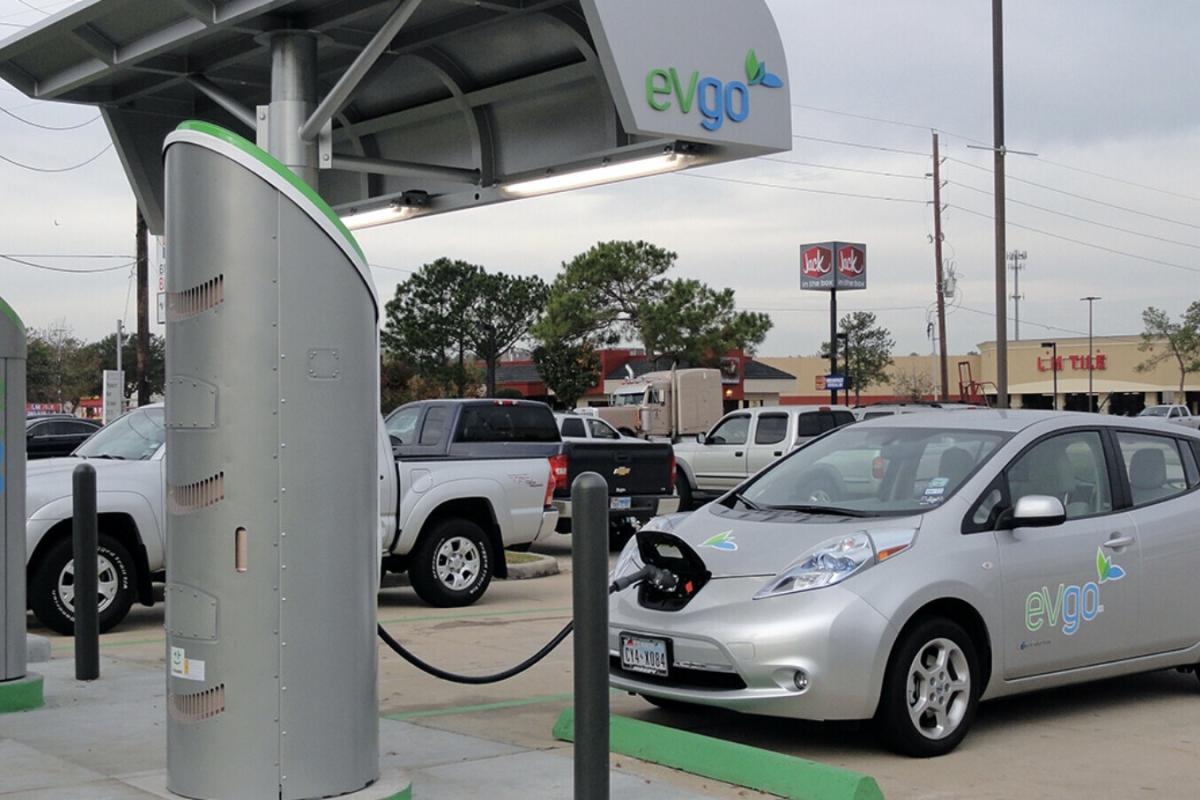 A Nissan LEAF charging at a station in Houston, Texas. 