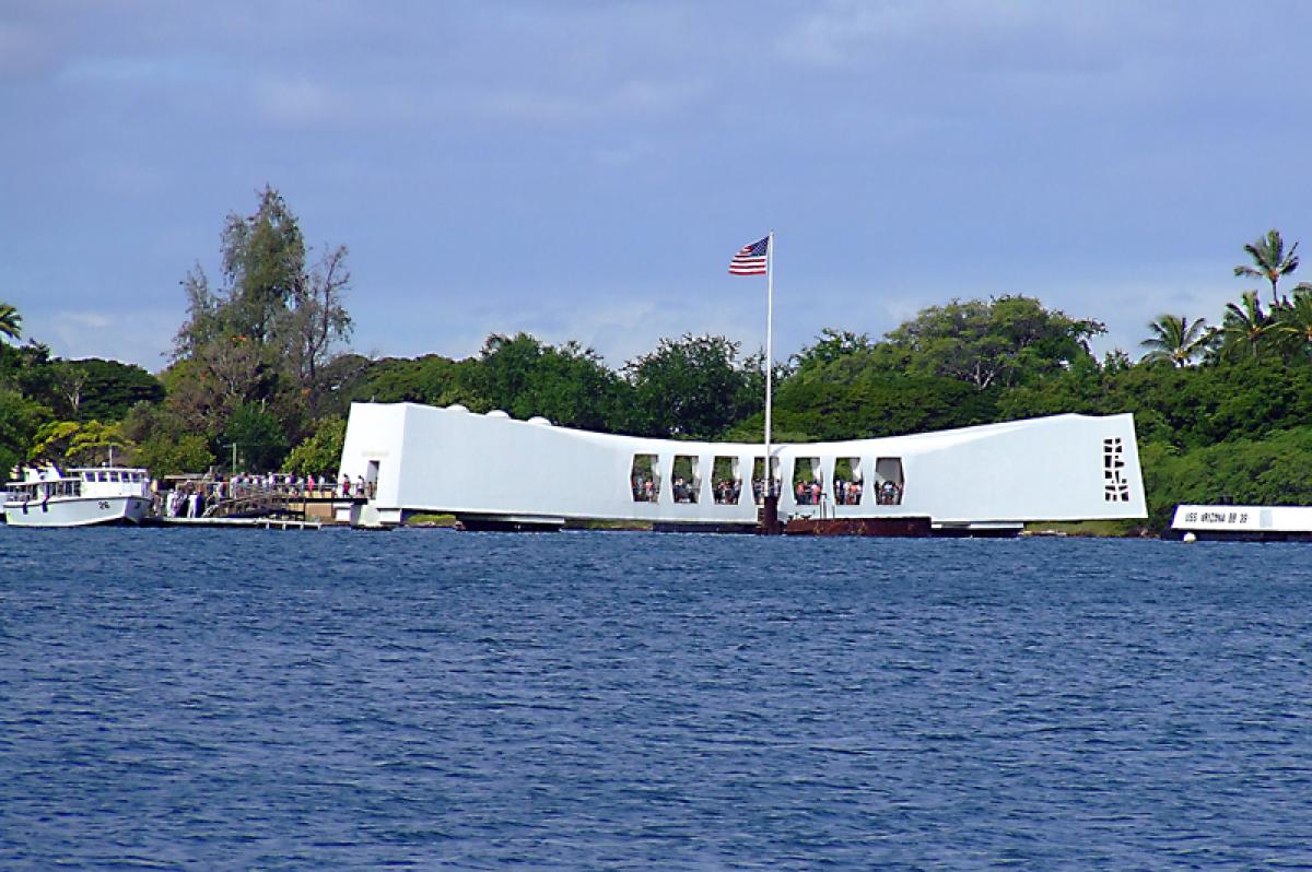 A photo of the memorial at Hawaii's Pearl Harbor.