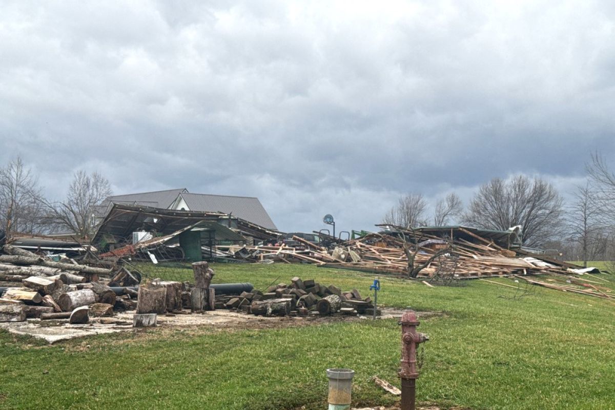 Rural building damage in Pike County from the March 15 EF-1 tornado.