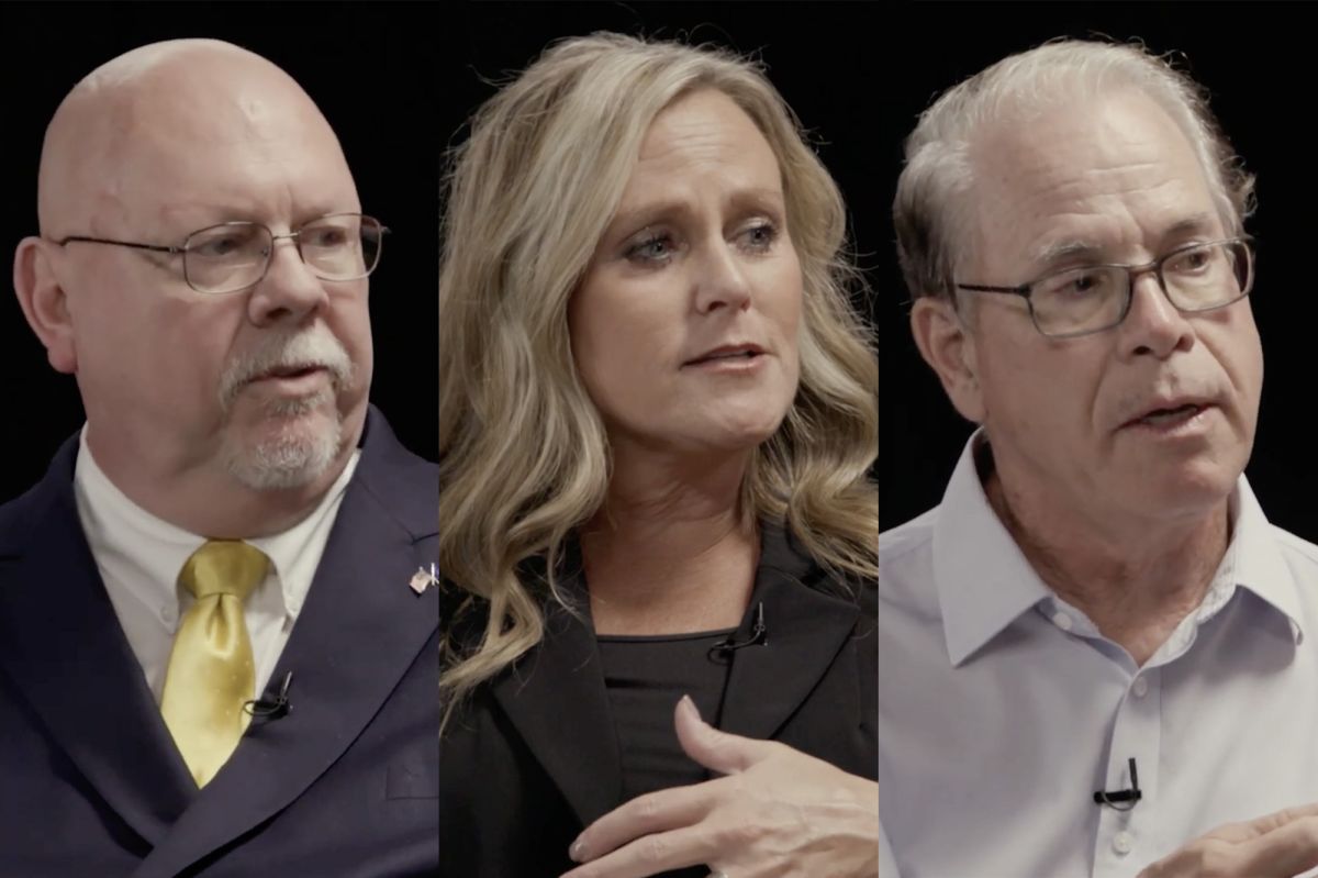 The Indiana University Public Policy Institute hosted a forum with each of the state's gubernatorial candidates. From left to right are Libertarian Donald Rainwater, Democrat Jennifer McCormick and Republican Mike Braun.