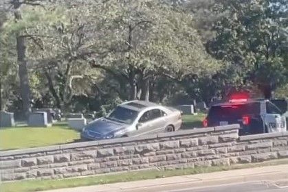 beige mercedes evades police in Rose Hill Cemetery on Friday, Oct. 6, 2023.