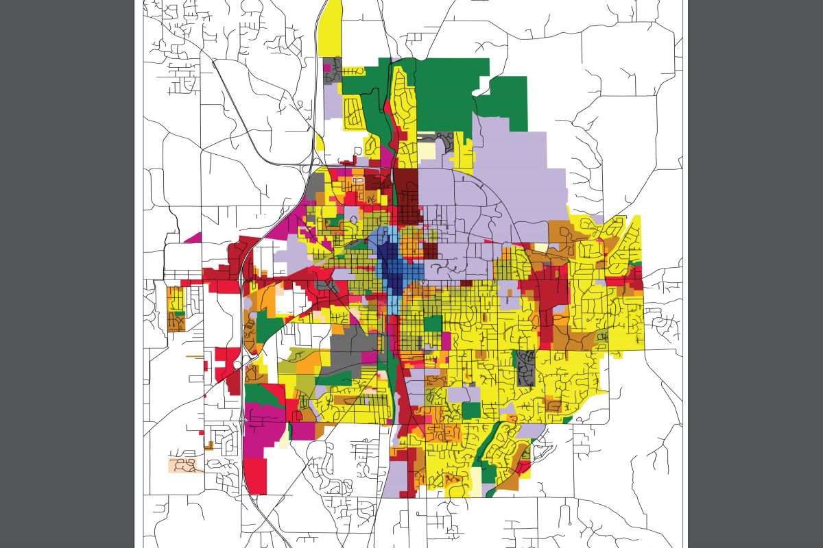 A screenshot of Bloomington's revisedUnified Development Ordinance map.