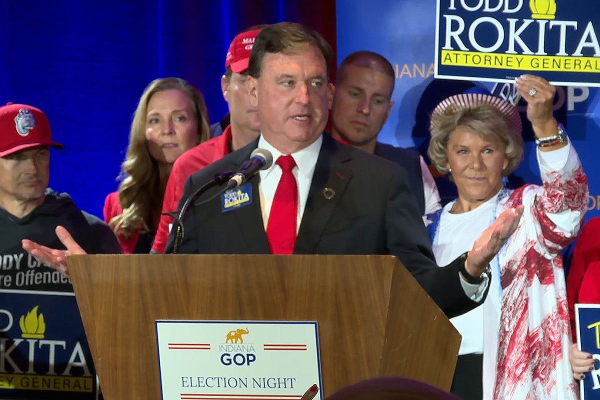 Todd Rokita gives his reelection speech