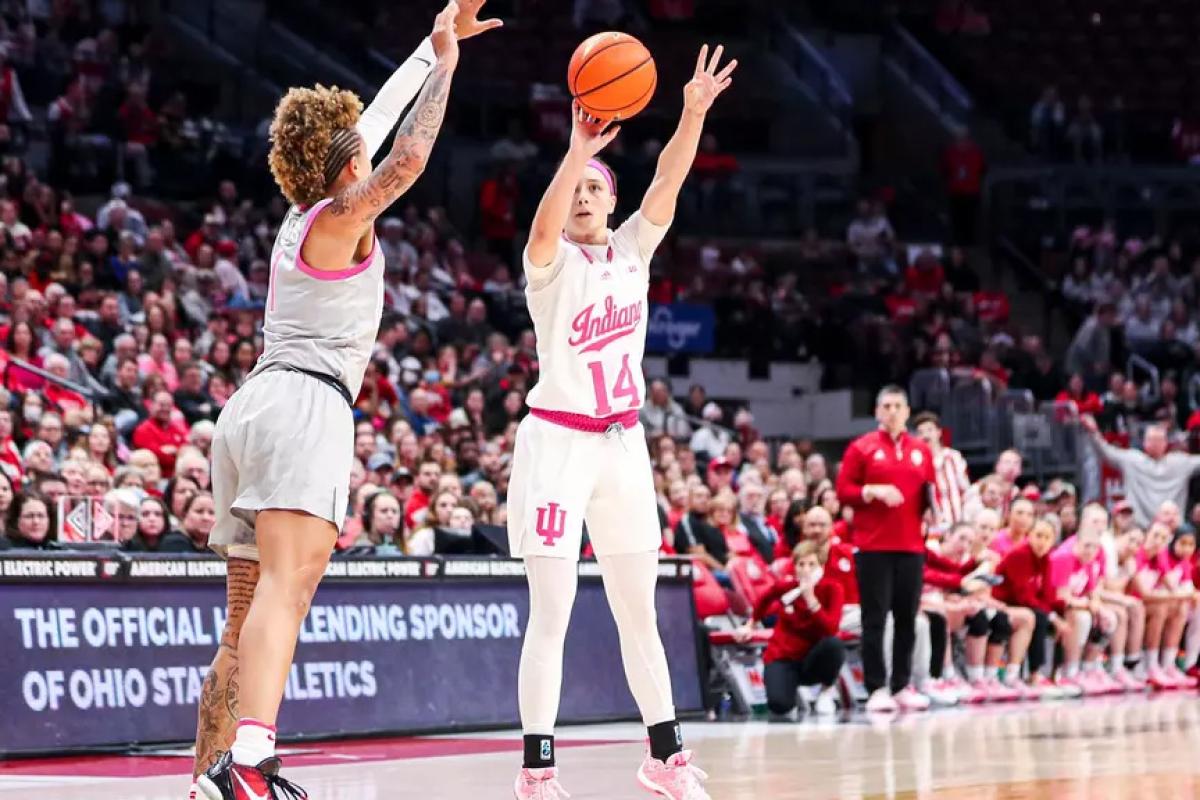 Indiana's Sara Scalia shoots a 3-pointer during Monday night's game at Ohio State.