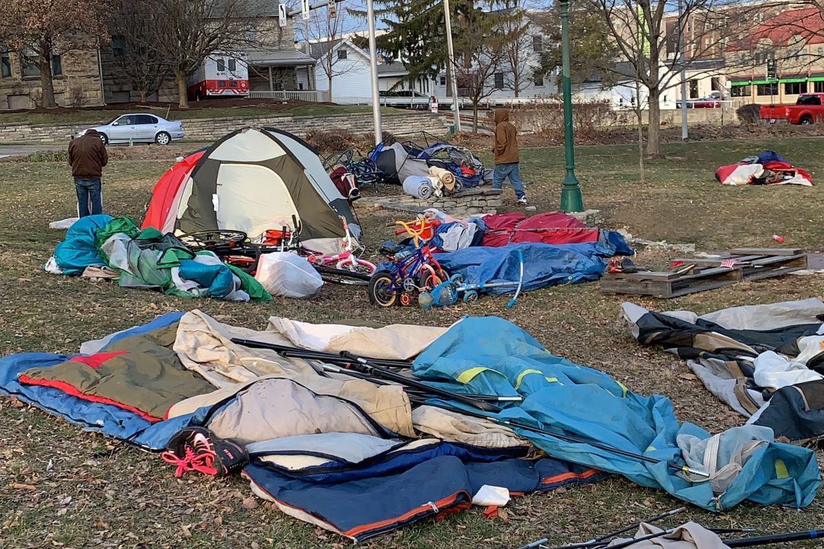 A look at people's camping equipment in Seminary Park.