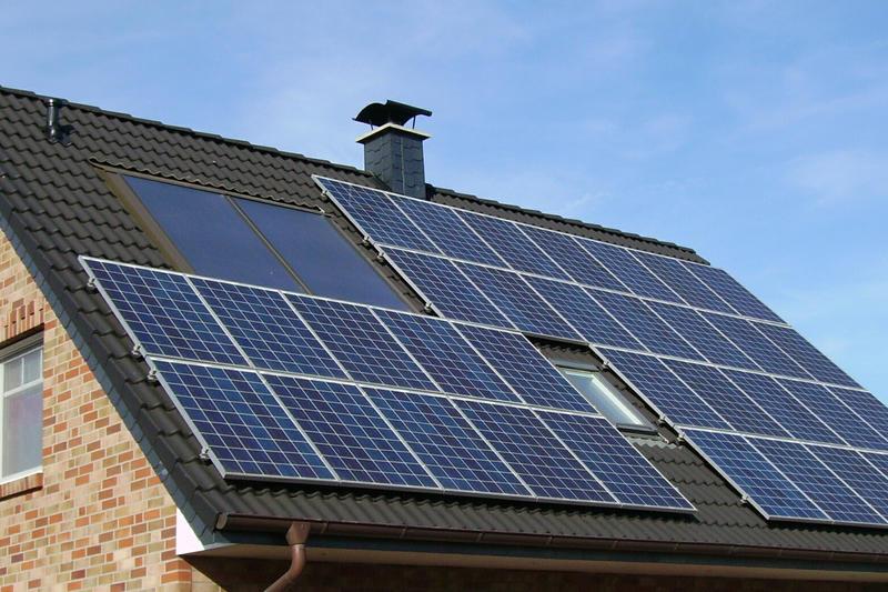 Solar panels on a roof.