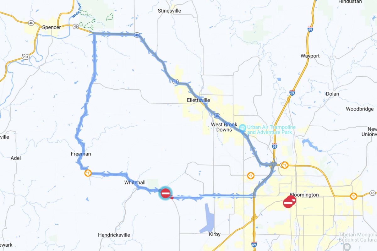 A map displaying the closure on S.R. 48, and the INDOT detour.