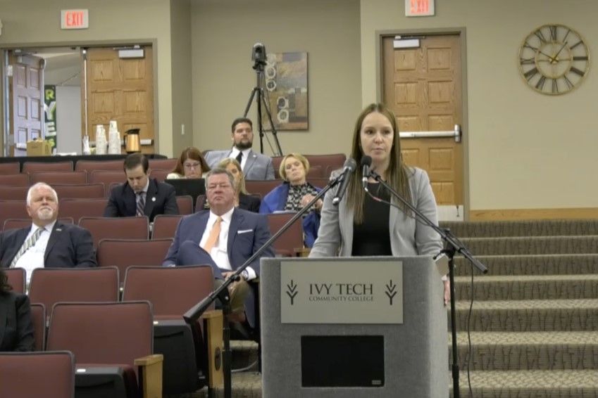 FSSA Medicaid Director Cora Steinmetz spoke before the State Budget Committee on Friday, Oct. 27. 2023, in Evansville, Indiana.