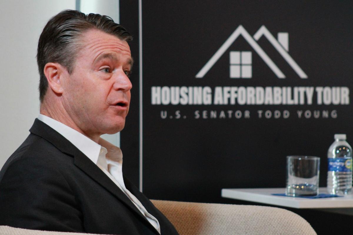 U.S. Sen. Todd Young (R-Ind.) discusses his affordable housing proposals at a meeting with the Indiana Association of Realtors on Wednesday.