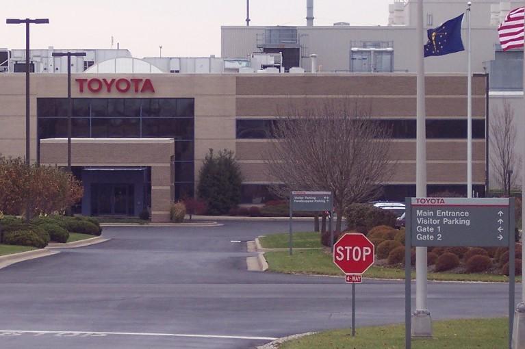 The entrance to the Toyota plant in Princeton, Ind.
