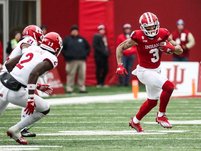 Indiana wide receiver Ty Fryfogle runs with the ball against Rutgers.