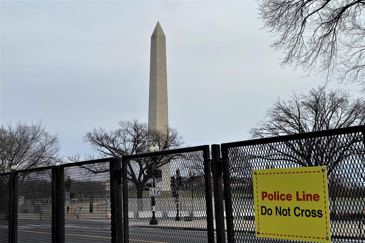 Fences surrounding the Washington Monument ahead of Joe Biden's inauguration.