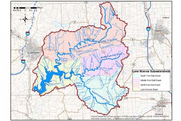 The official Watershed Management Plan for Lake Monroe, as shown in the map of the watershed regions, was completed in January 2022.