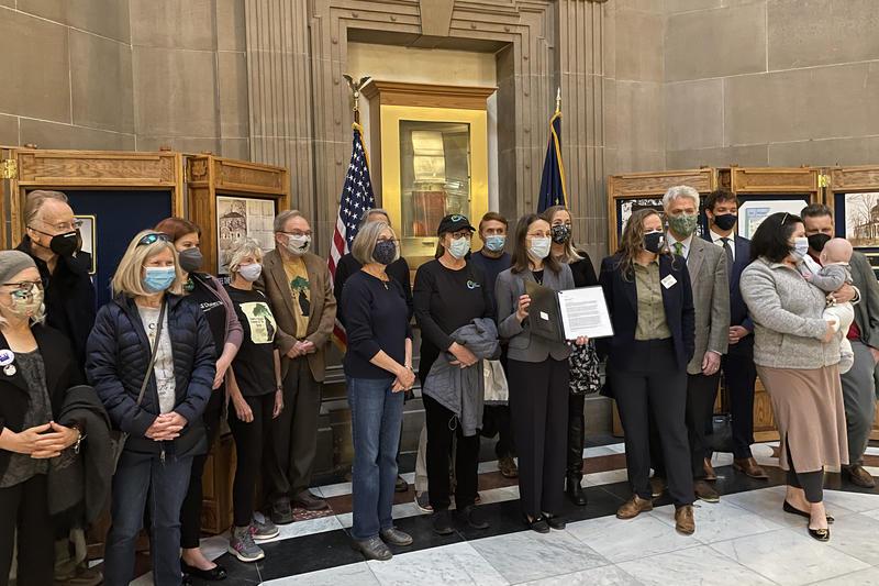 Members of the Nature Conservancy coalition with their letter asking Gov. Eric Holcomb to veto the wetlands bill.