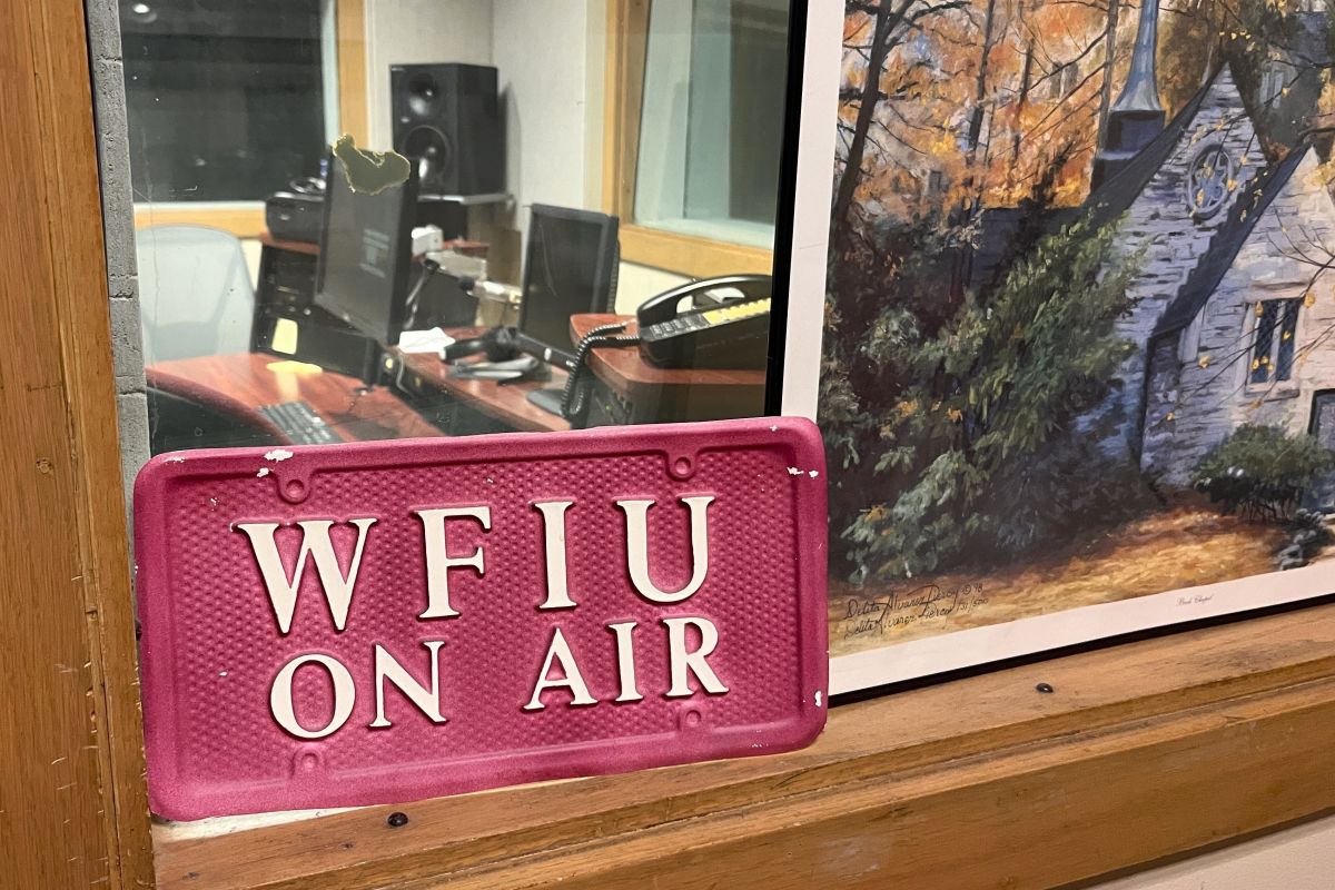 "WFIU on air" sign