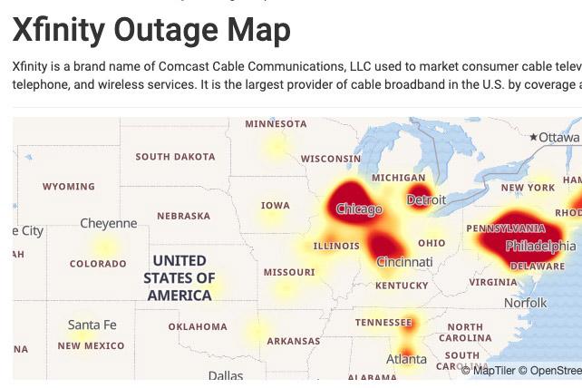 comcast customer service report outage