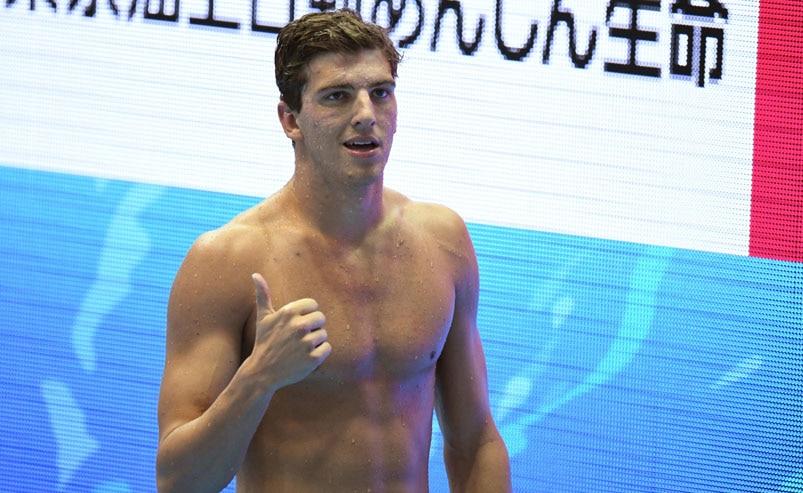Former IU swimmer Zach Apple at the Tokyo Olympics
