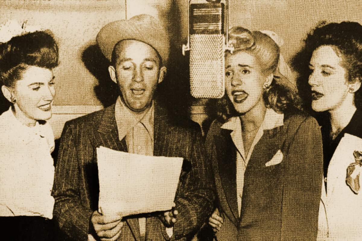 Bing Crosby and the Andrews Sisters, some of the biggest wartime stars, singing together in 1943. They had a hit together in  1944 called "(There'll Be a) Hot Time in the Town of Berlin (When the Yanks Go Marching In)."