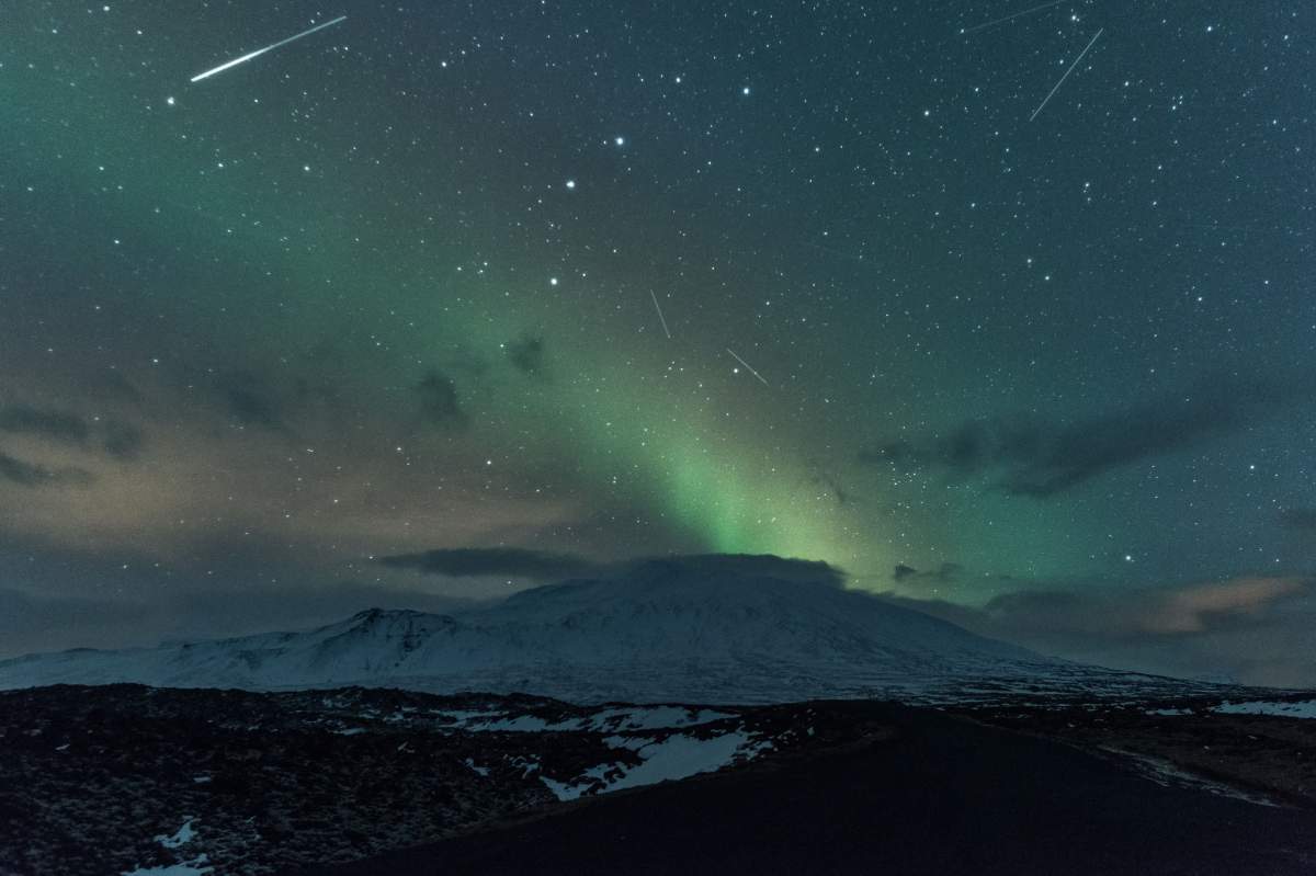 A meteor shower and the aurora over Iceland
