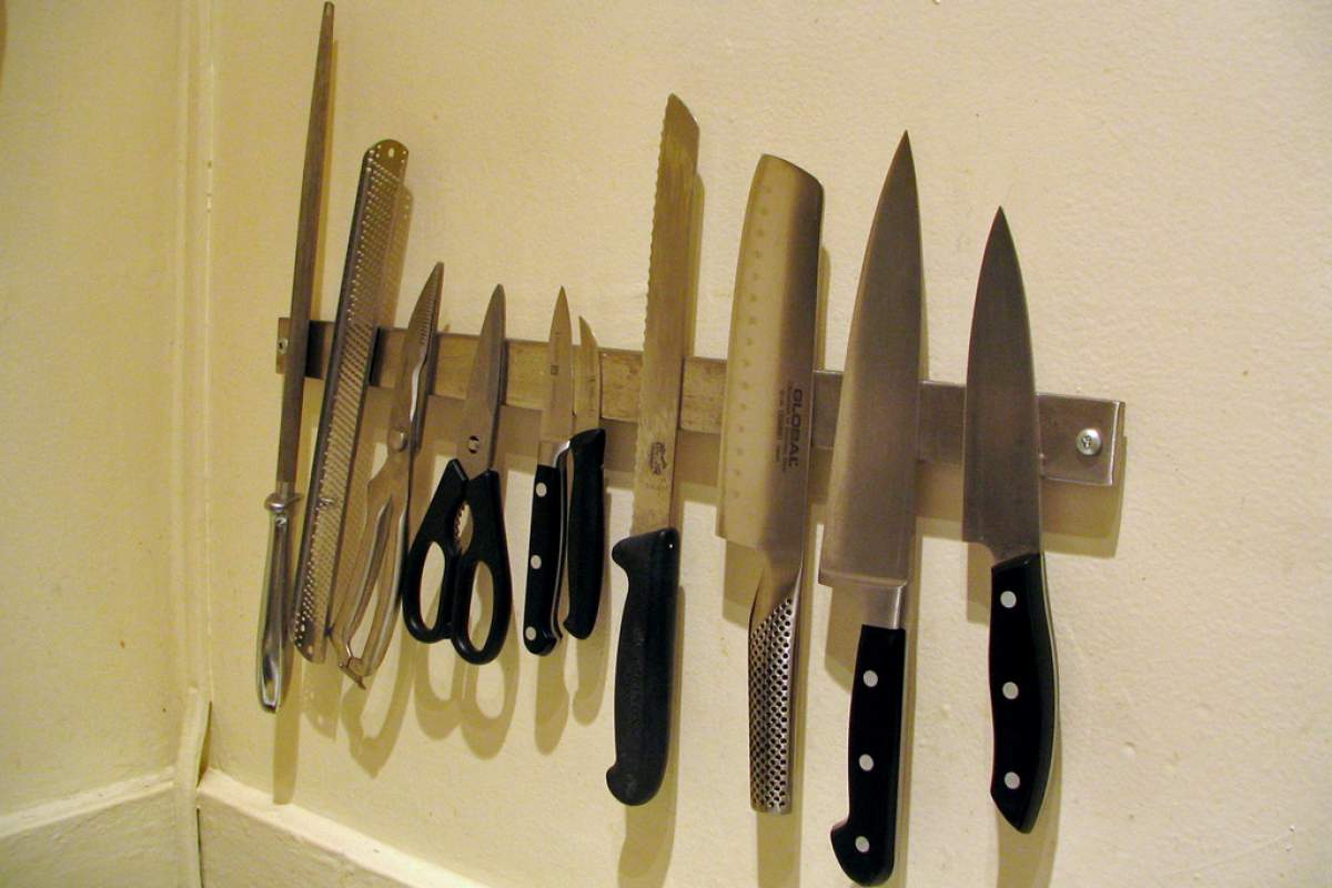 set of knives on a wall