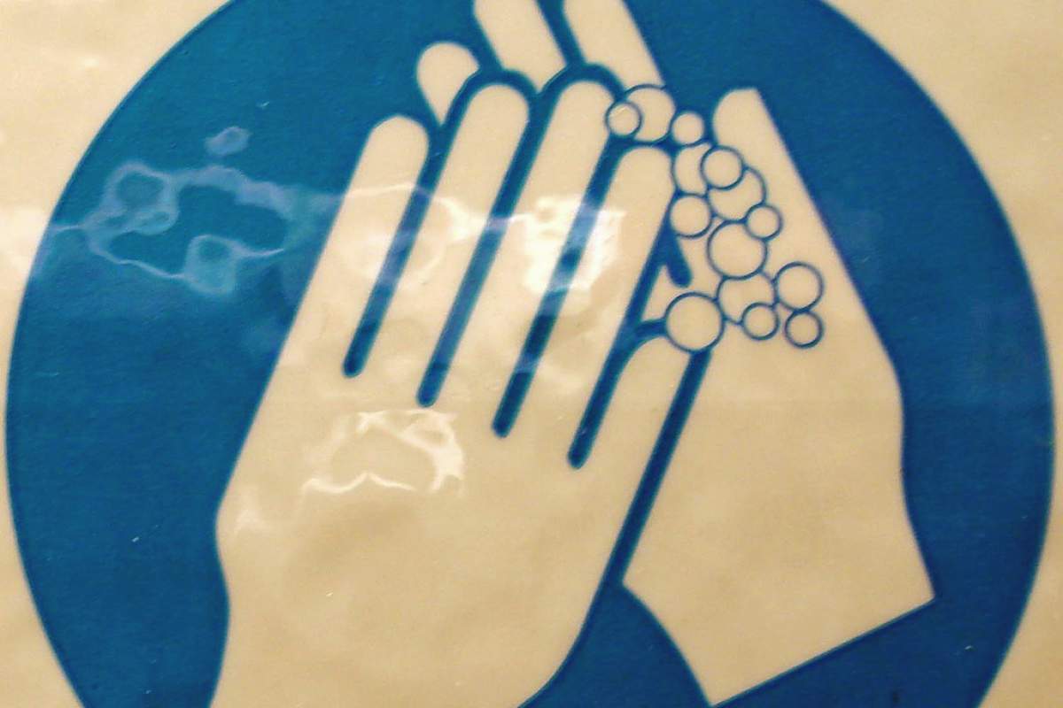 washing hand sign blue and white