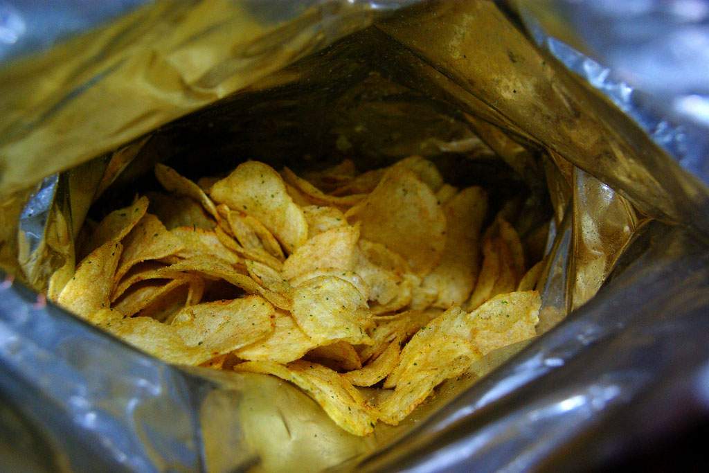 potato chips in a silver bag