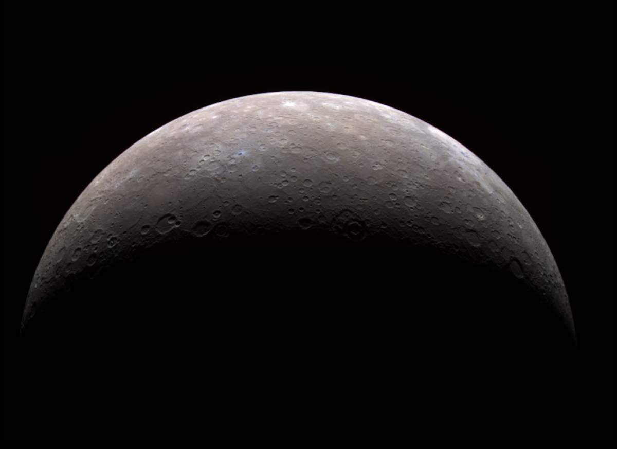 A crescent Mercury as seen from the approaching MESSENGER spacecraft.