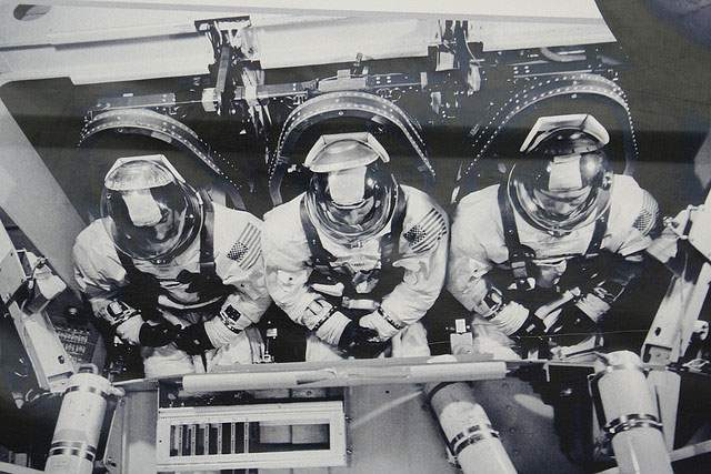 three astronauts waiting to go into space