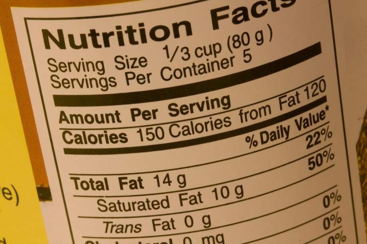 A generic nutrition label