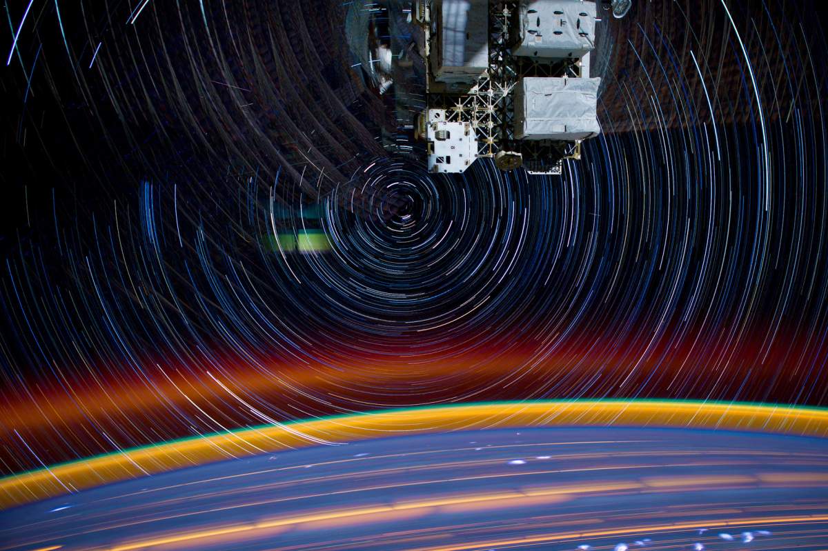 composite of a series of images photographed from a mounted camera on the Earth-orbiting International Space Station, from approximately 240 miles above Earth.