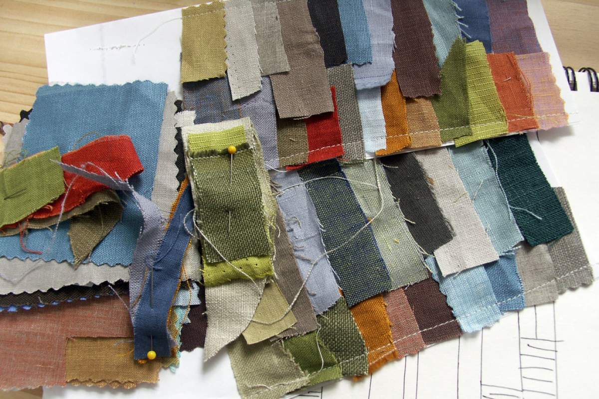 An image of multiple colors of fabric swatches.