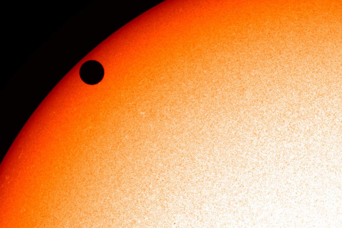 A close-up image of Venus transit the sun.