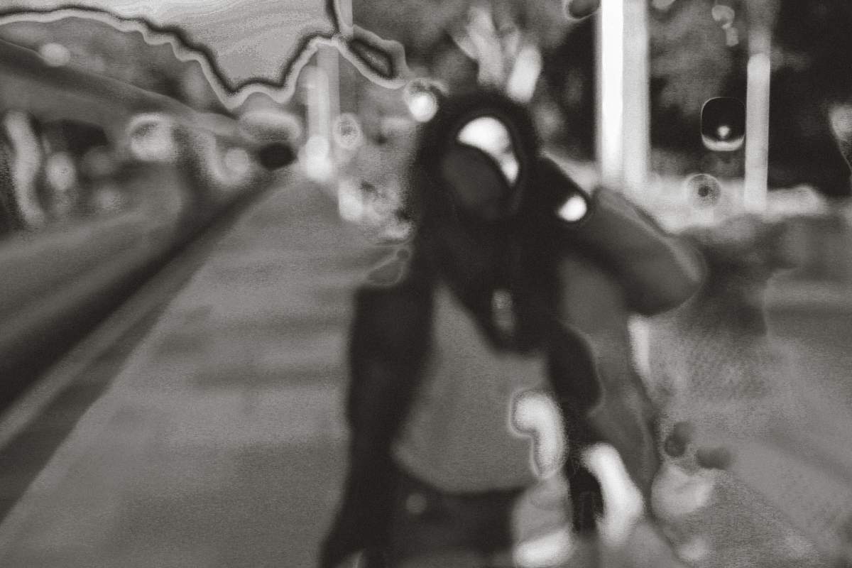 a blurry, abstract black-and-white photograph
