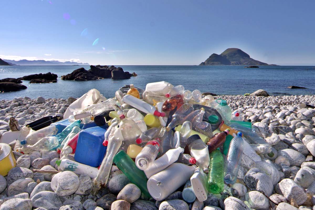 Plastic bottles on a Norwegian beach.