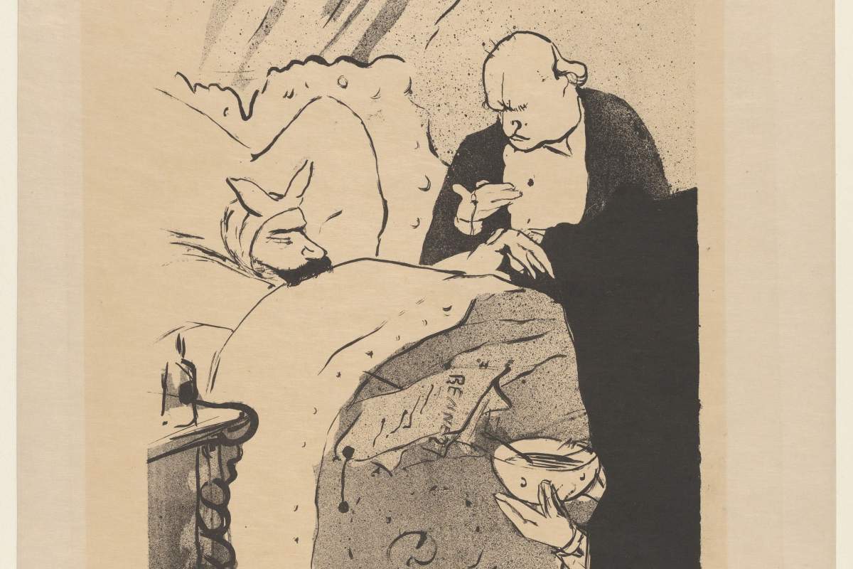 The image is "Carnot Is Sick!" by Henri de Toulouse-Lautrec. Printed in 1893 (Courtesy of the Metropolitan Museum of Art Open Access)