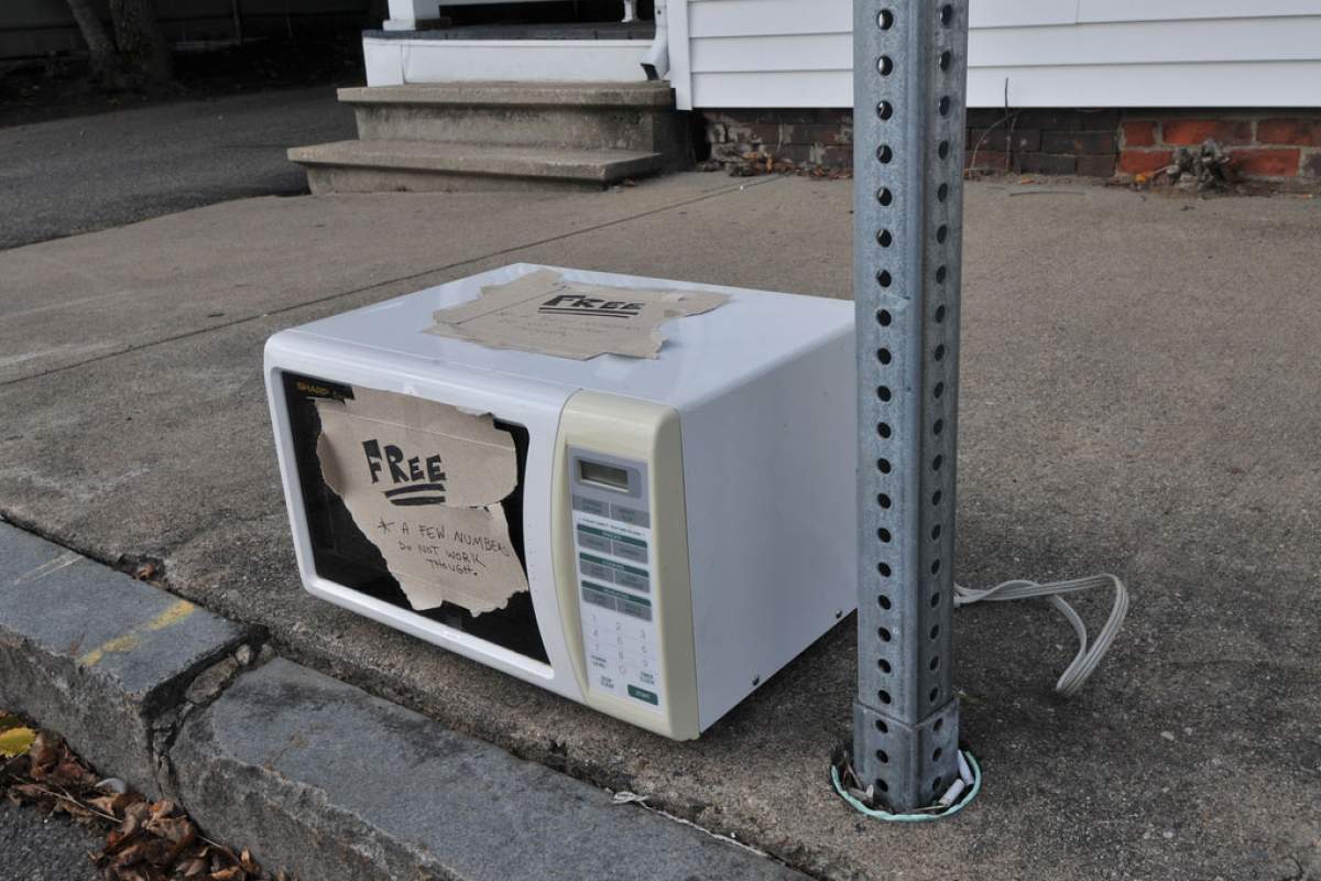 Microwaves like this should be recycled rather than placed on the curb or thrown in a dumpster.