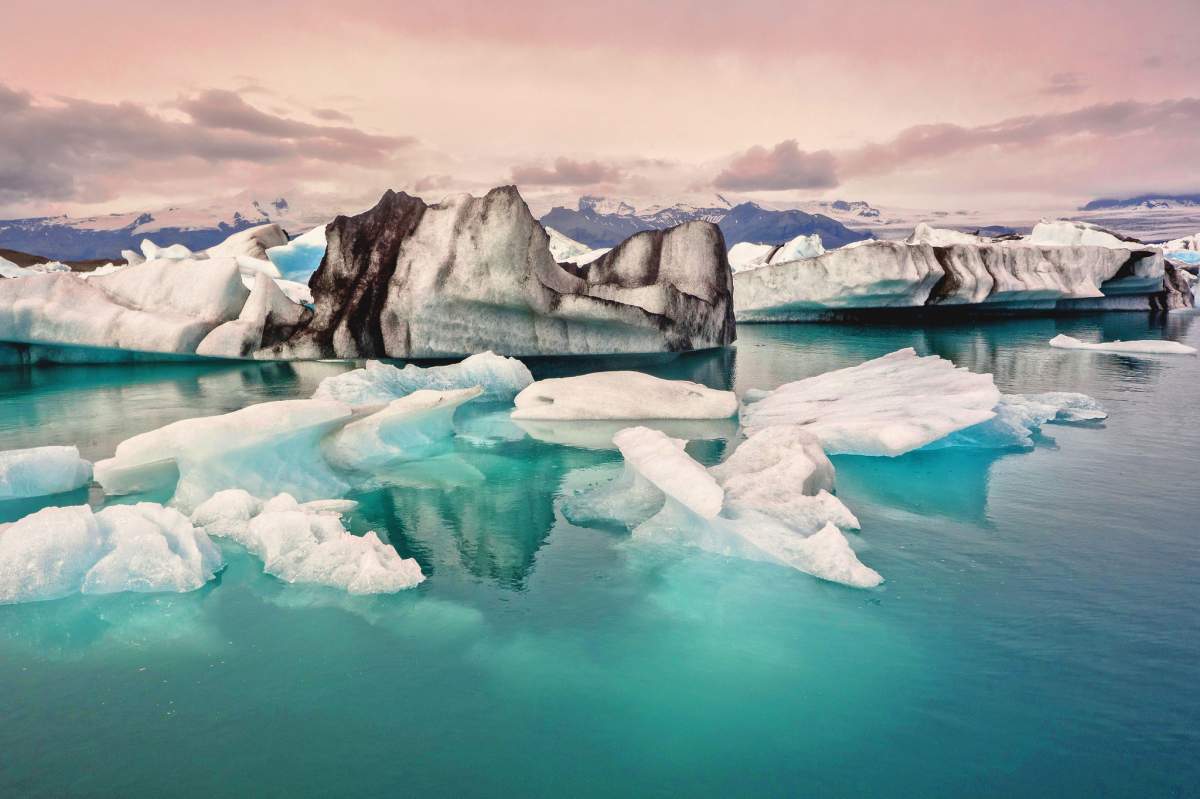 Jökulsárlón, where this photo was taken, is a large glacial lake in Iceland. The lake was formed by the glacier, Breiðamerkurjökull. There are icebergs in the lake. (txetxu. Flickr)