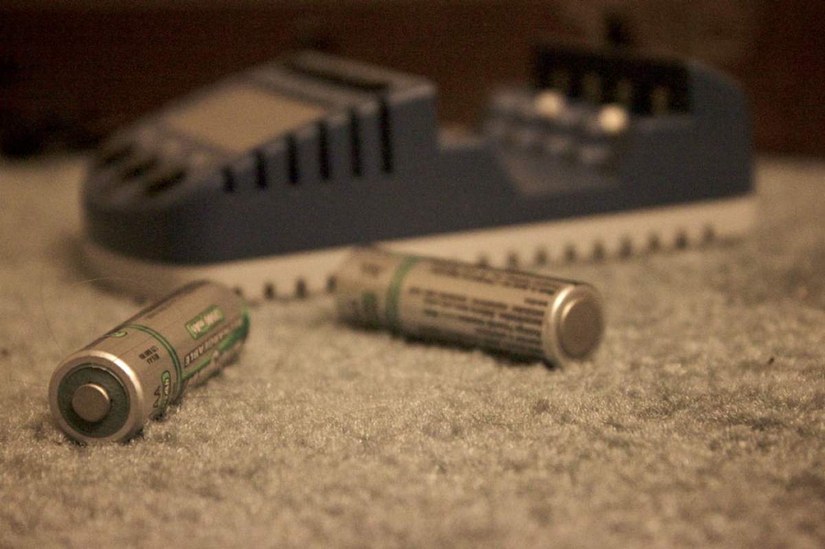 Rechargeable batteries and a charging station. (Tom Small, Flickr)