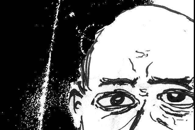 a black and white drawing of the top of Arnold Schoenberg's face