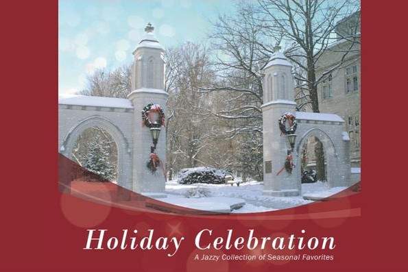 The CD liner cover, featuring the Sample Gates in the snow with christmas wreaths hung from them