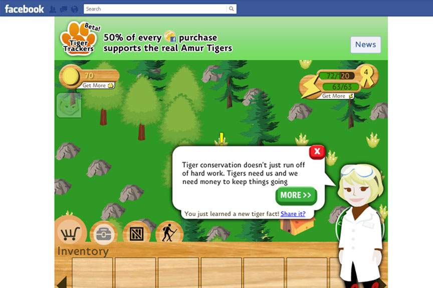 screenshot of the Tiger Trackers Facebook game