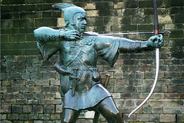 A statue of Robin Hood in his supposed home of Nottingham